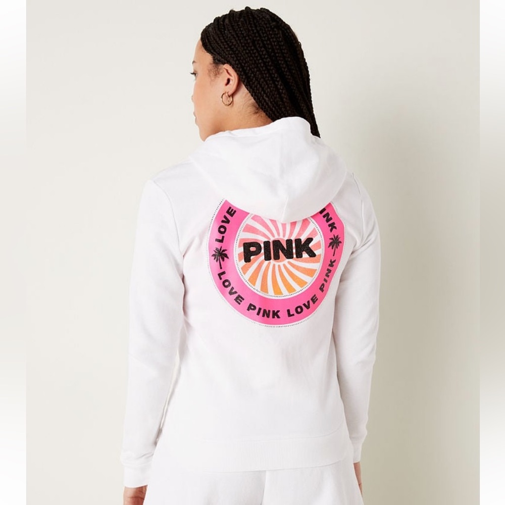 Vs Victorias Secret Pink Perfect Full Zip Hoodie Sweater Jacket Top Tropical S - Picture 4 of 8
